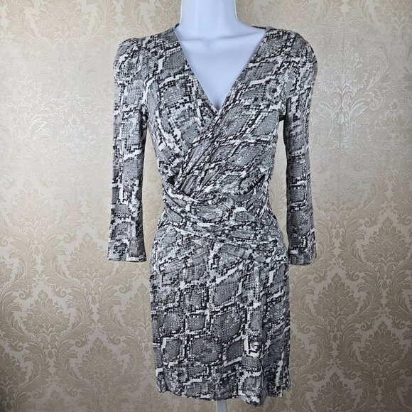 Armani Exchange Size Small Neutral Toned Snakeprint Dress 3/4 Sleeve V-neck - Picture 1 of 8